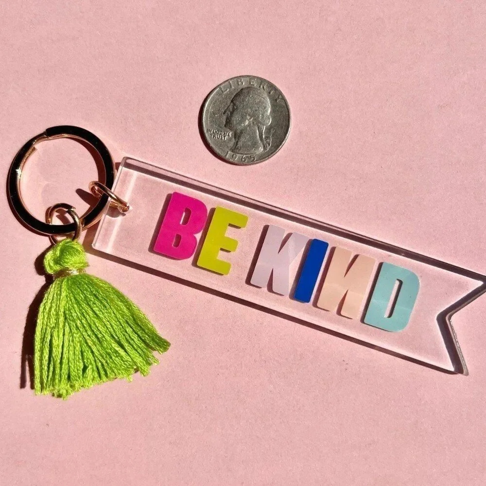 Be Kind Rainbow Positivity Tassle Keychain